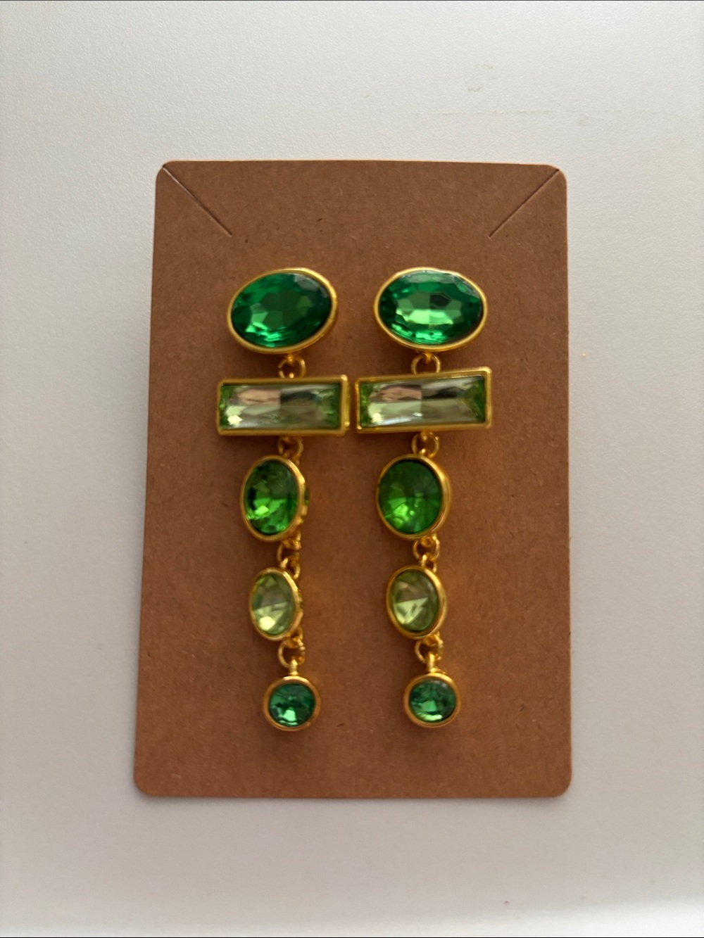 Fashion Jewelry Gold-Tone Multi-Green Crystal Drop Earrings - Picture 3 of 4